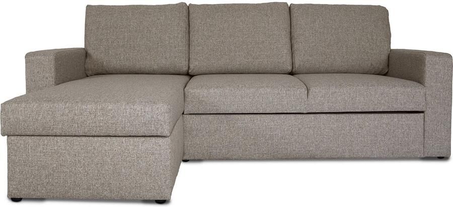 Hioshop Odin slaapbank hoekbank met opslag rechts of links gedraaid grijs zandkleurig