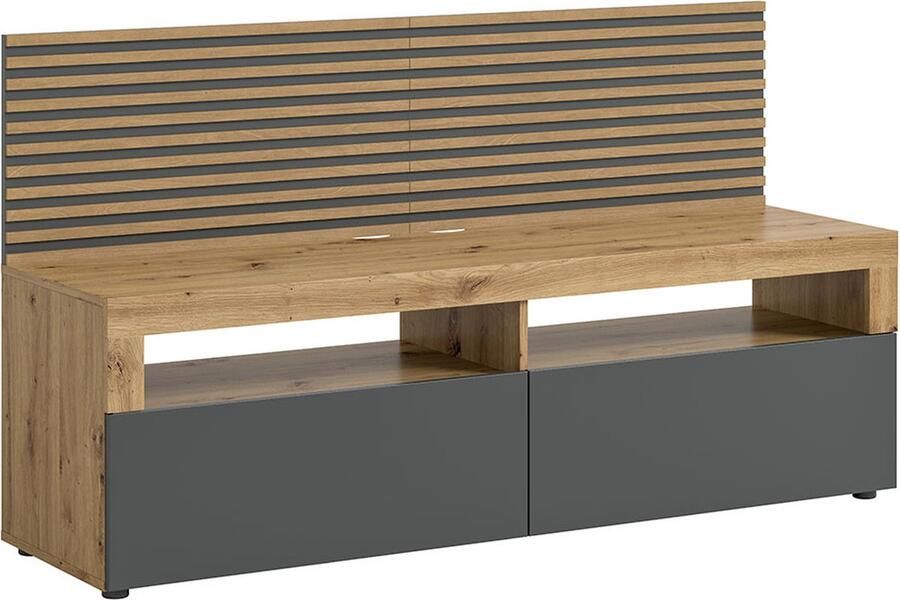 Hioshop Okai TV-meubel 2 vakken 2 klepdeuren antraciet