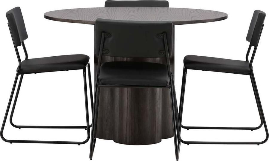 Hioshop Olivia eethoek tafel mokka en 4 Kenth stoelen zwart.