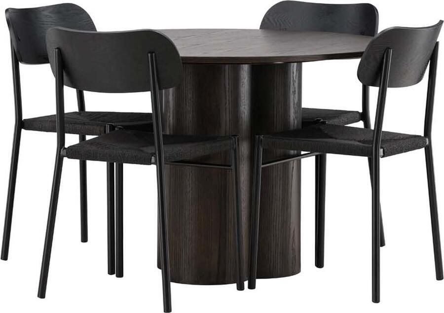 Hioshop Olivia eethoek tafel mokka en 4 Polly stoelen zwart.