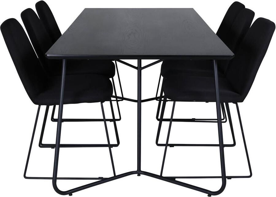 Hioshop PippiBL eethoek eetkamertafel zwart en 6 Muce eetkamerstal zwart. - Foto 1