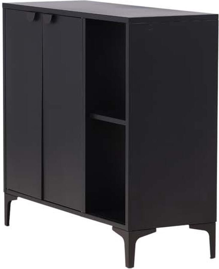 Hioshop Piring dressoir 2 deuren 1 plank zwart.