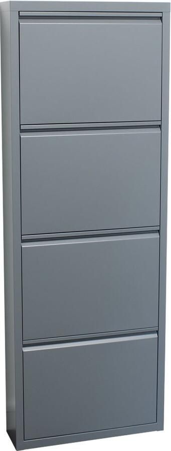 Hioshop Pisa schoenenkast grijs metaal met 4 vakken.