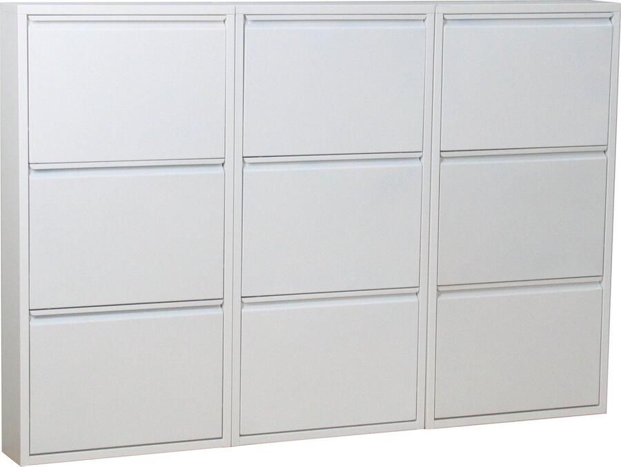 Hioshop Pisa schoenenkast wit metaal met 3 vakken set van 3.
