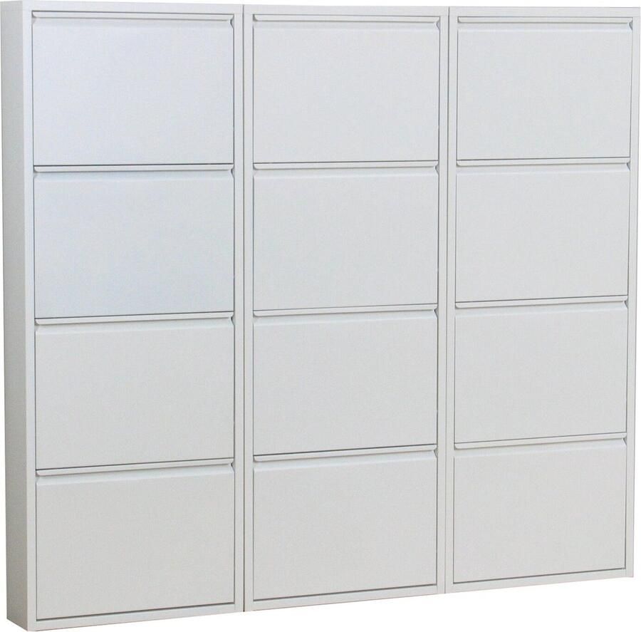 Hioshop Pisa schoenenkast wit metaal met 4 vakken set van 3.