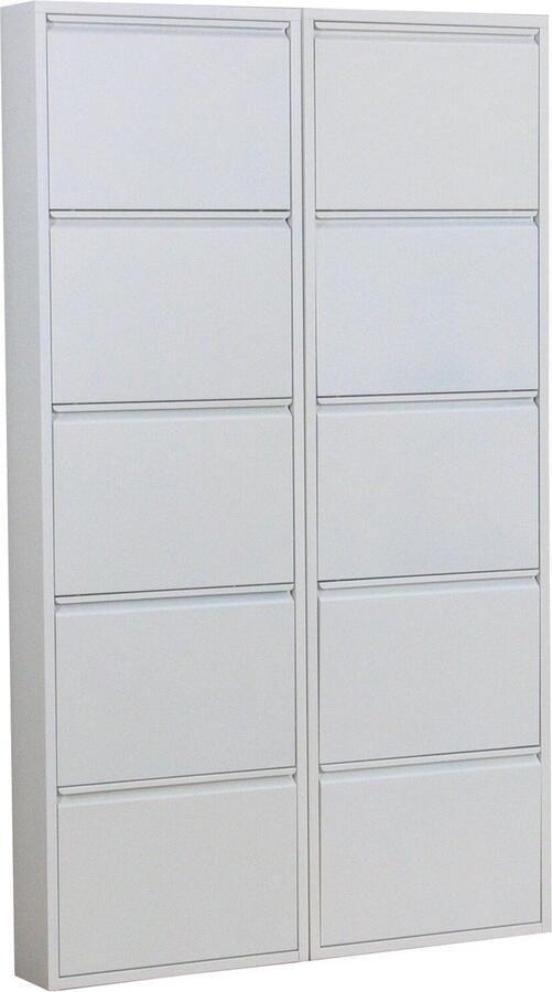 Hioshop Pisa schoenenkast wit metaal met 5 vakken set van 2.