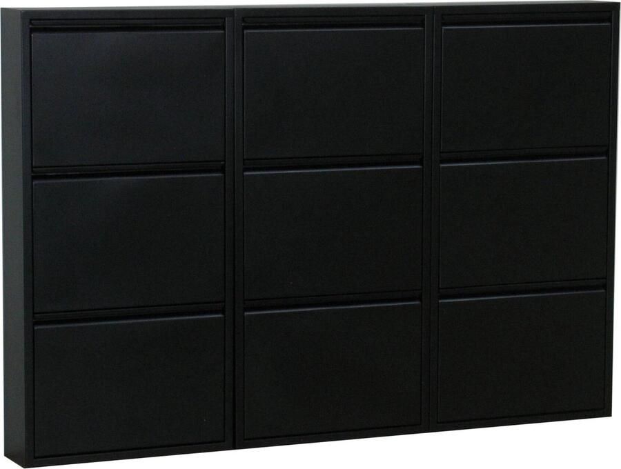 Hioshop Pisa schoenenkast zwart metaal met 3 vakken set van 3.