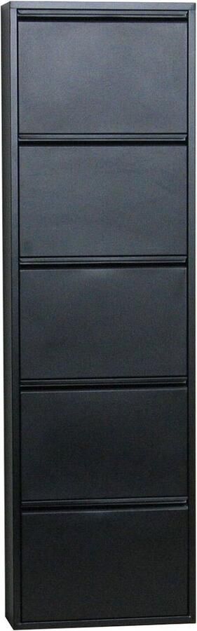 Hioshop Pisa schoenenkast zwart metaal met 5 vakken.