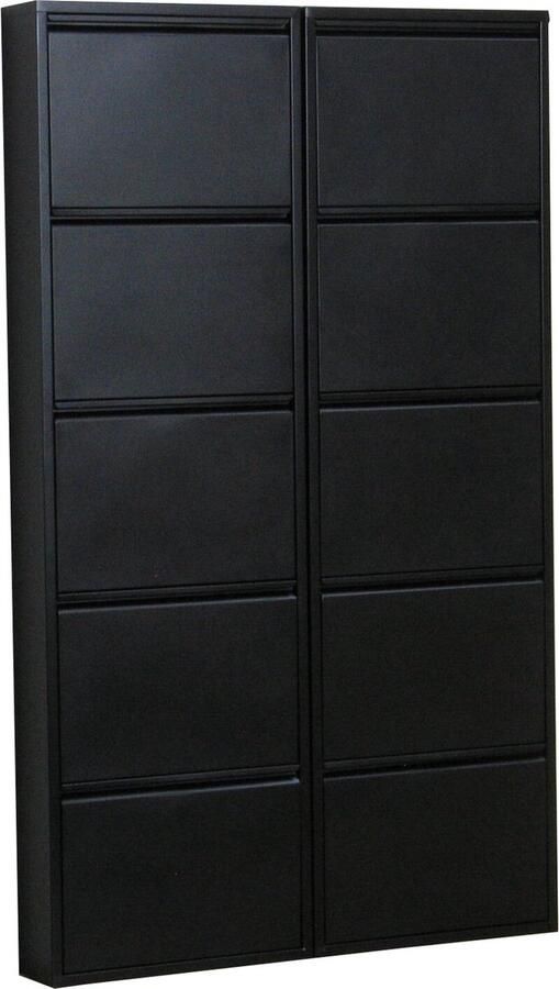 Hioshop Pisa schoenenkast zwart metaal met 5 vakken set van 2.