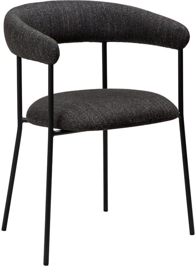 Hioshop Plenti eetkamerstoel met armleuningen bouclé zwart