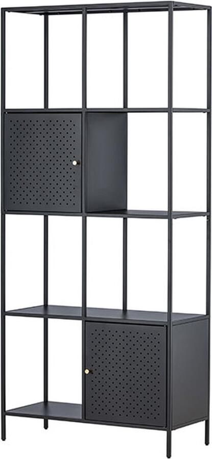 Hioshop PortoSeguro wandkast 2 deuren 4 planken zwart.