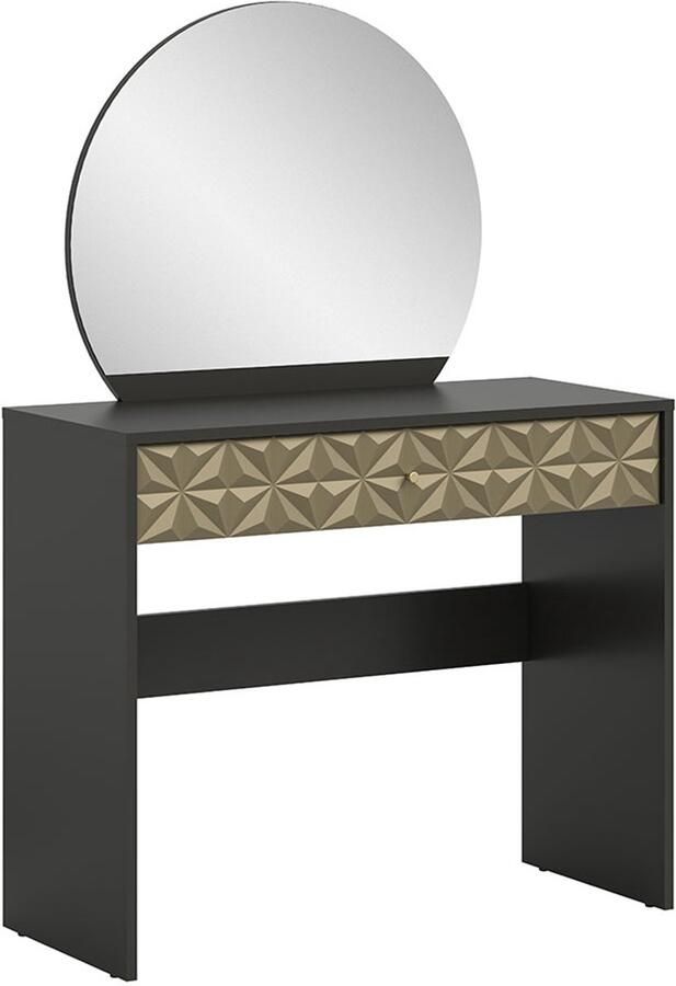 Hioshop Prisma kaptafel 1 lade 1 spiegel zwart goudkleurig