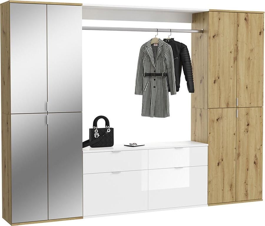 Hioshop ProjektX garderobe opstelling eiken decor spiegel - Foto 2