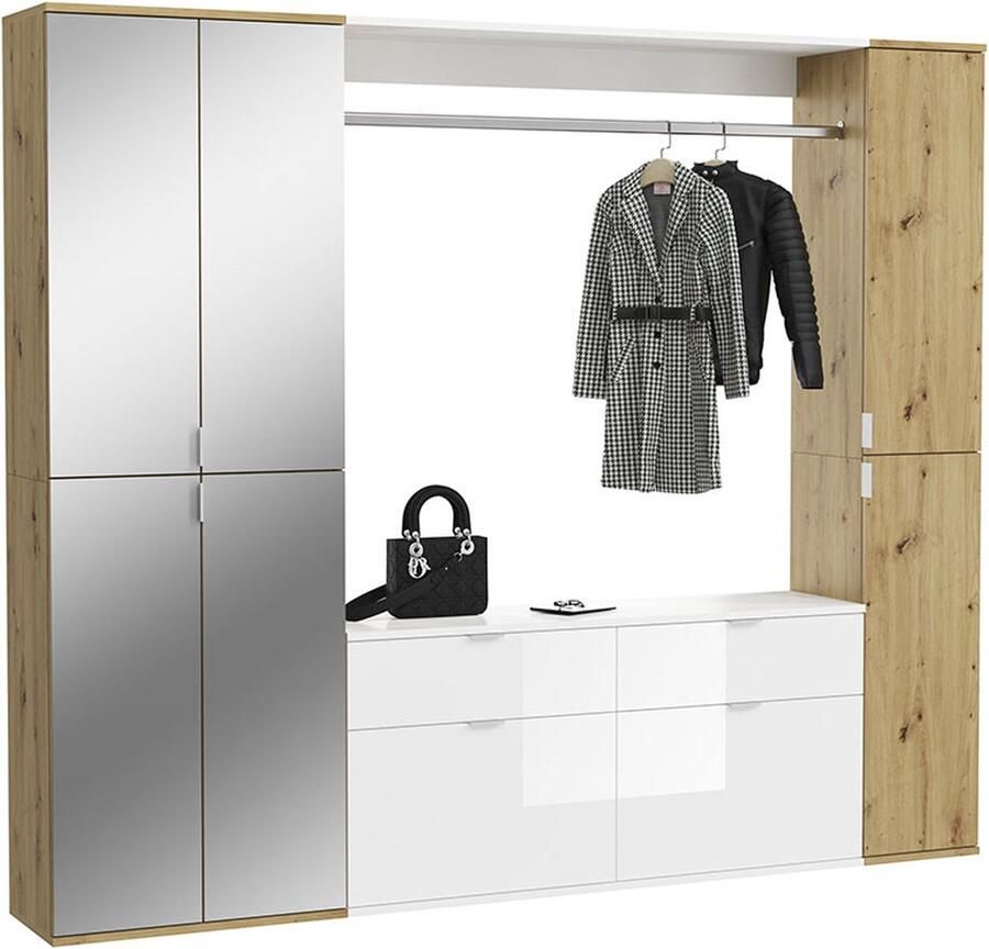 Hioshop ProjektX garderobe opstelling eiken decor spiegel - Foto 2