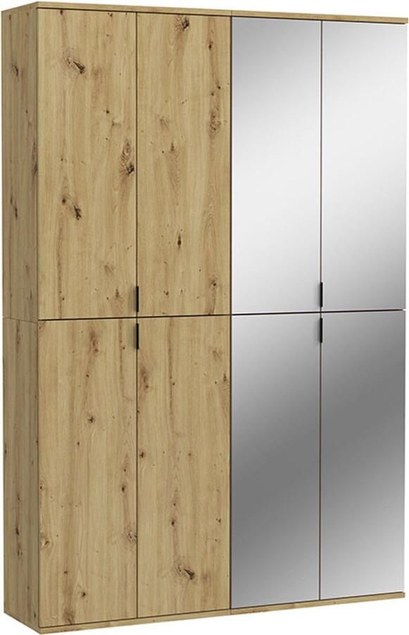 Hioshop ProjektX kledingkast 4+4 deuren 8 deuren eiken decor spiegel