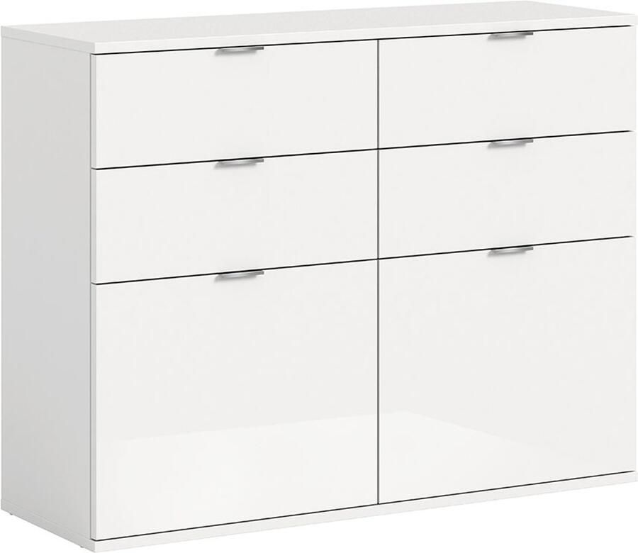 Hioshop ProjektX schoenenkast 4 laden 2 klepdeuren wit hoogglans