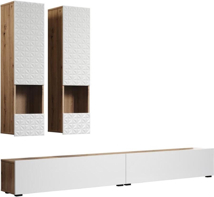 INOSIGN Wandmeubel Sylt 2 Hangvitrines met Relief-Front totaal breedte 240 cm montage staand of hangend (complete set 3-delig) - Foto 1
