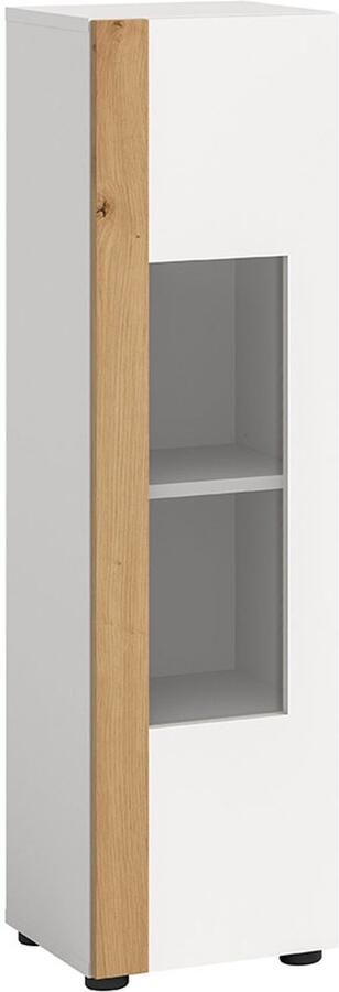 Hioshop Ruda vitrinekast wand of vloer 1 glasdeur wit eik decor