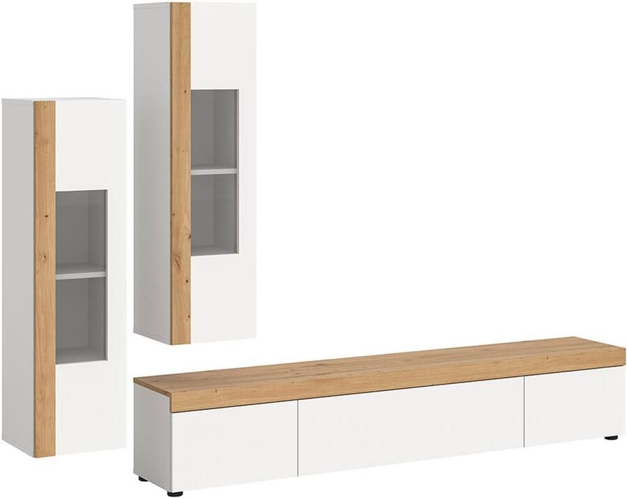 Hioshop Ruda wandkast systeem 3 delen wand of vloer wit eik decor