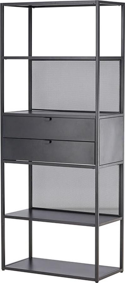 Hioshop Santiago wandkast 2 laden 4 planken zwart.