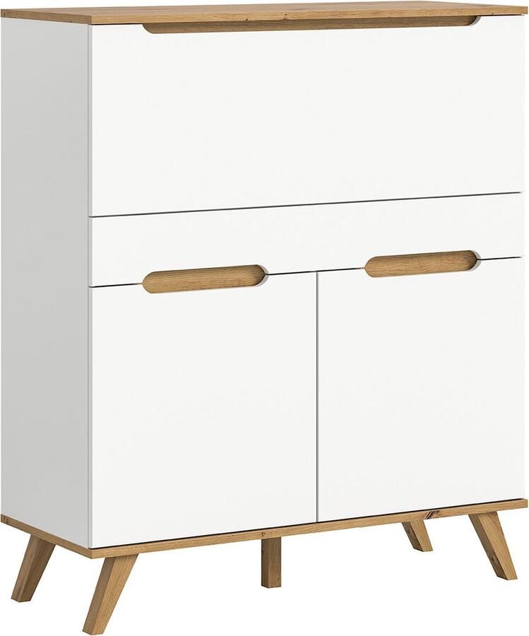 Hioshop Scandi bureau secretaresse 1 lade 2 deuren 1 klepdeur wit