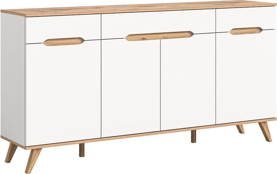 Hioshop Scandi dressoir 3 laden 4 deuren wit