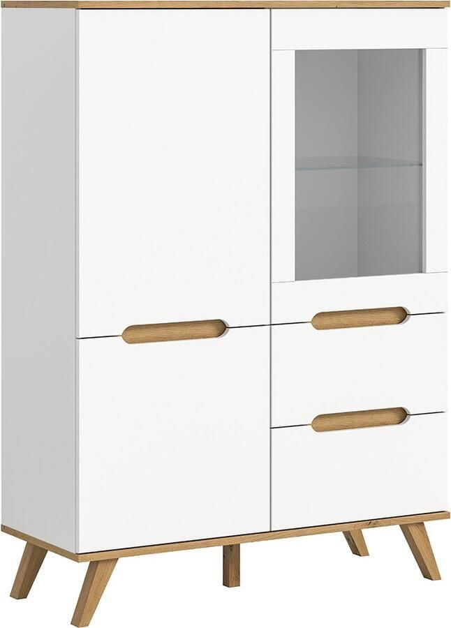 Hioshop Scandi vitrinekast 2 laden 3 deuren wit