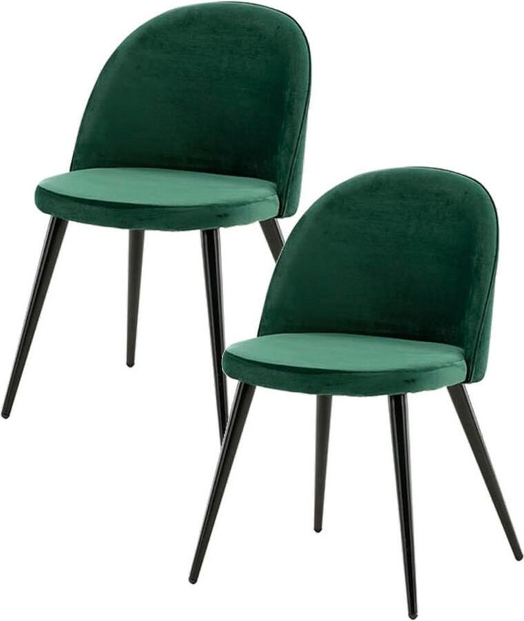 Hioshop 2 x Skagen eetkamerstoel velours groen zwart.