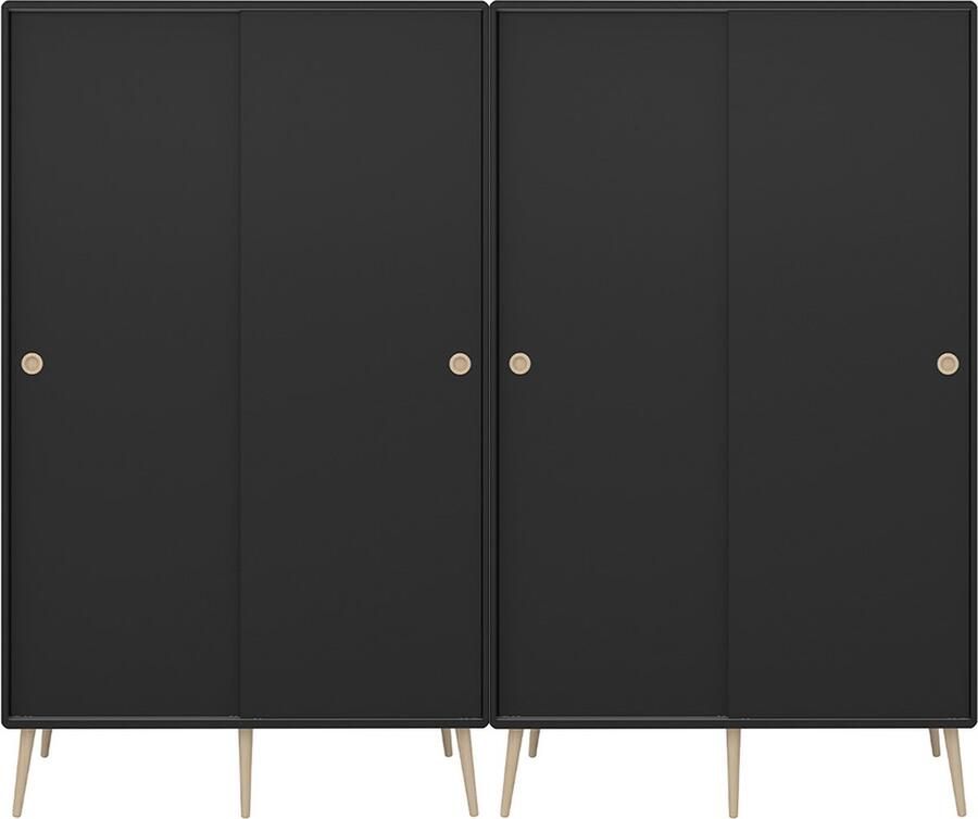 Hioshop Softline kledingkast 4 schuifdeuren zwart.