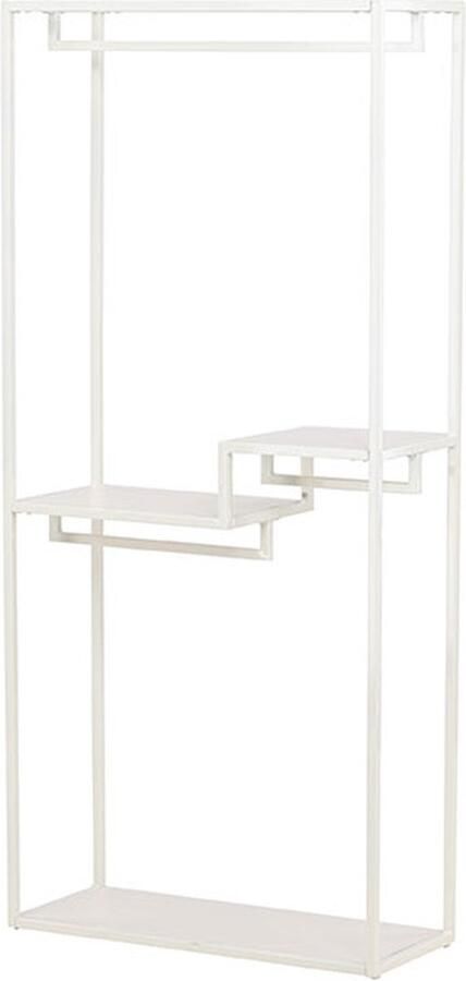 Hioshop Staal kapstok 2 planken 3 kledingstangen beige