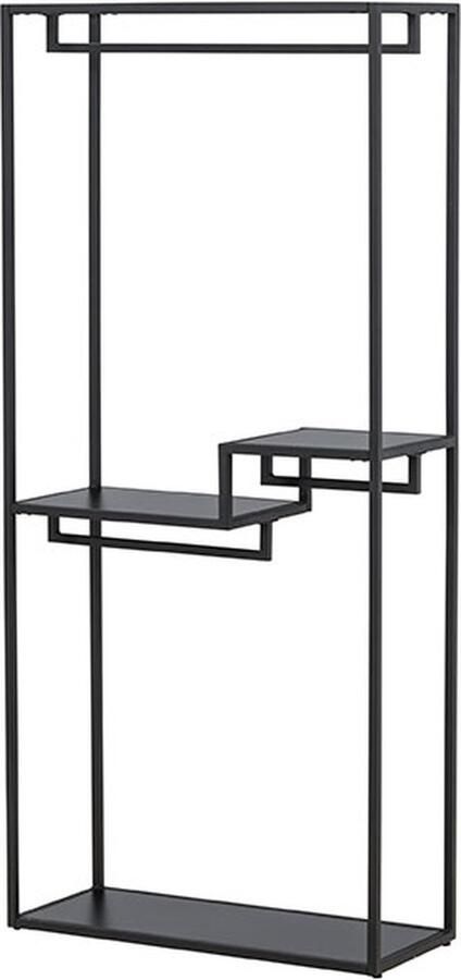 Hioshop Staal kapstok 2 planken 3 kledingstangen zwart