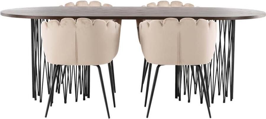 Hioshop Stone eethoek tafel mokka en 4 Limhamn stoelen beige.