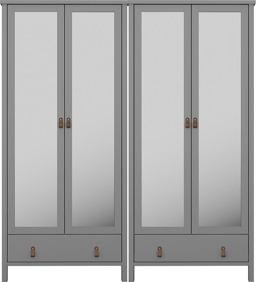 Hioshop Tromsø kledingkast 4 spiegel deuren 1 lade grijs.
