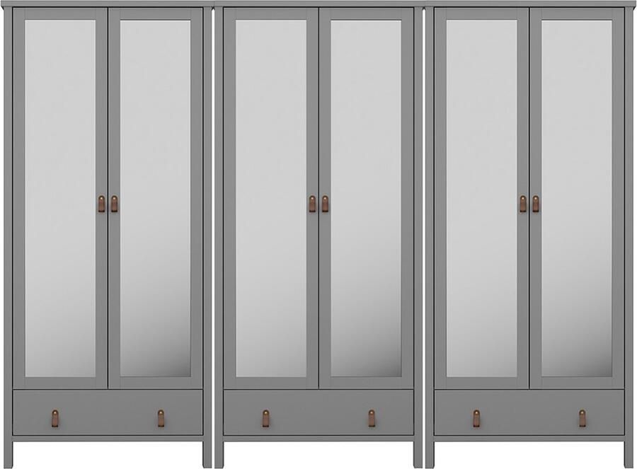 Hioshop Tromsø kledingkast 6 spiegel deuren 1 lade grijs.
