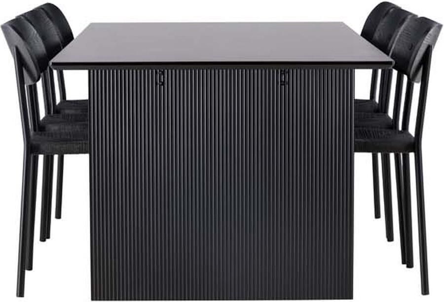Hioshop Vail eethoek tafel zwart en 6 Polly stoelen zwart.