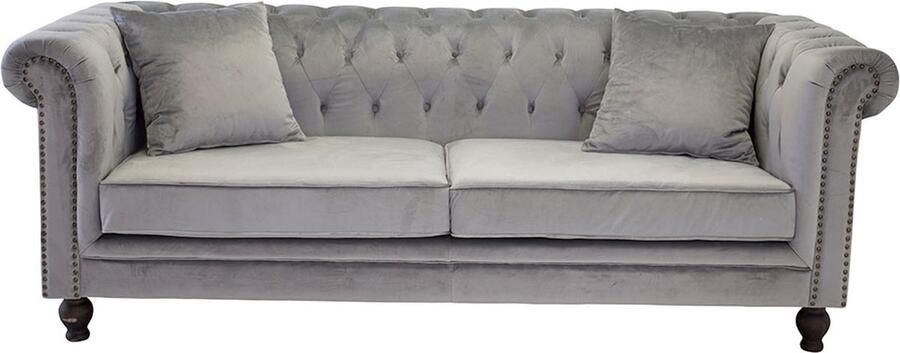 Hioshop Velvet bank 3-zits velours lichtgrijs.