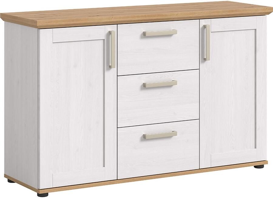 Hioshop Verona dressoir 3 laden 2 deuren wit eik decor
