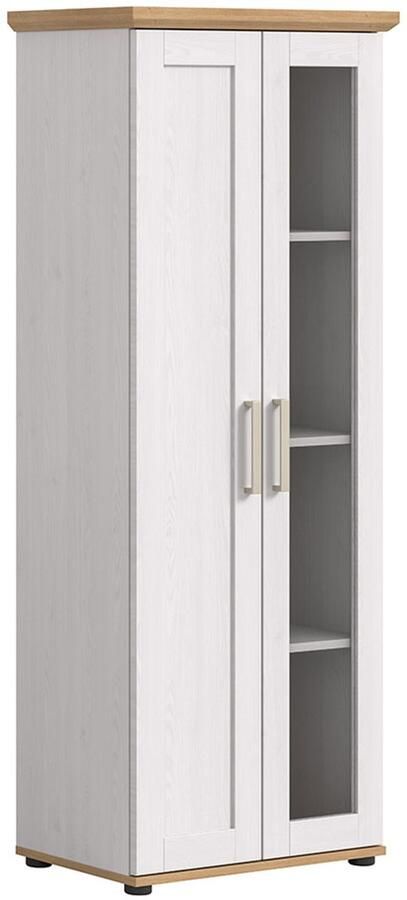 Hioshop Verona vitrinekast 1 deur 1 glasdeur wit eik decor