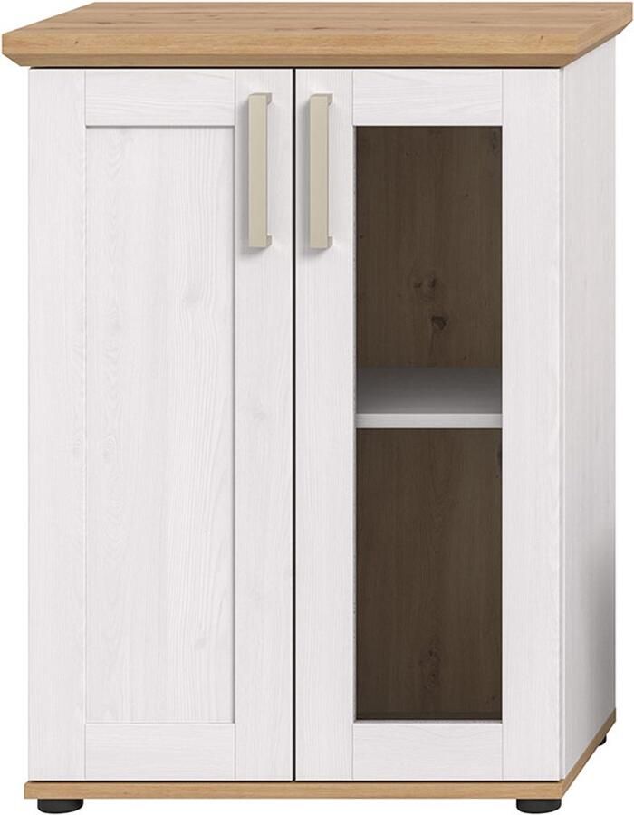 Hioshop Verona vitrinekast wand of vloer 1 deur 1 glasdeur wit eik decor