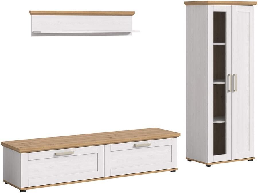 Hioshop Verona wandkast systeem 3 delen wit eik decor