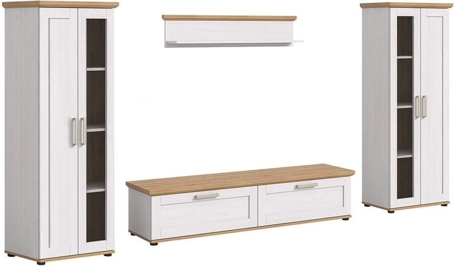 Hioshop Verona wandkast systeem 4 delen wit eik decor