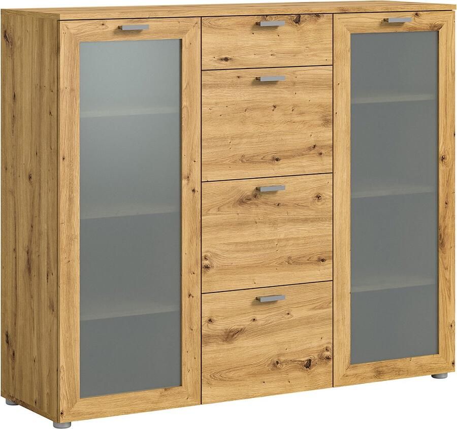 Hioshop Xeno dressoir 4 laden 2 deuren eiken decor