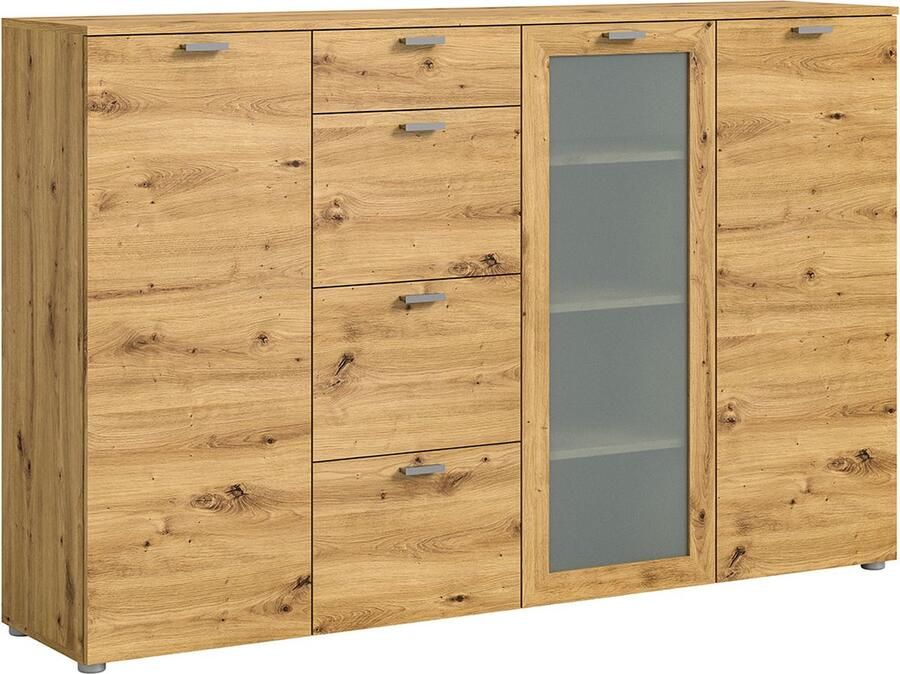 Hioshop Xeno dressoir 4 laden 3 deuren eiken decor