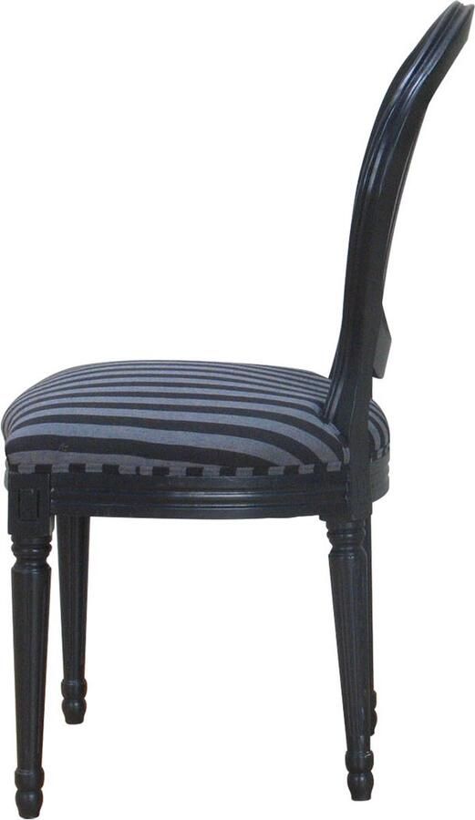 Hioshop 2 x Rokoko Amaretta eetkamerstoel in antiek zwart met zwart gestreepte stof. - Foto 2
