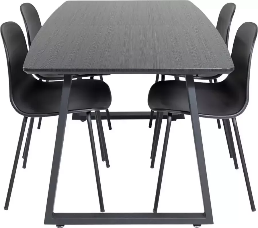 Hioshop IncaBLBL eethoek eetkamertafel uitschuifbare tafel lengte cm 160 200 zwart en 4 Arctic eetkamerstal zwart. - Foto 1