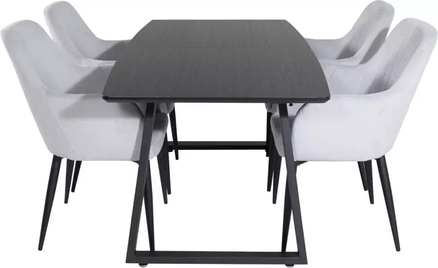 Hioshop IncaBLBL eethoek eetkamertafel uitschuifbare tafel lengte cm 160 200 zwart en 4 Comfort eetkamerstal PU kunstleer zwart - Foto 2