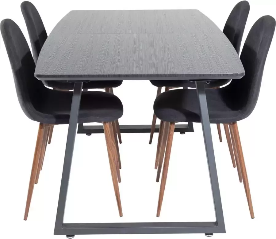 Hioshop IncaBLBL eethoek eetkamertafel uitschuifbare tafel lengte cm 160 200 zwart en 4 Polar eetkamerstal PU kunstleer zwart. - Foto 3