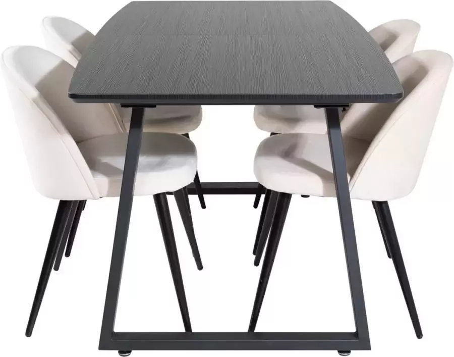 Hioshop IncaBLBL eethoek eetkamertafel uitschuifbare tafel lengte cm 160 200 zwart en 4 Velvet eetkamerstal PU kunstleer zwart - Foto 3