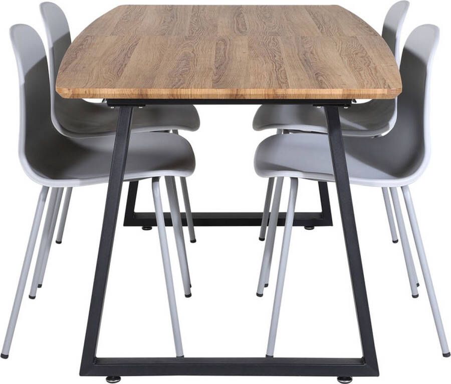 Hioshop IncaNABL eethoek eetkamertafel uitschuifbare tafel lengte cm 160 200 el hout decor en 4 Arctic eetkamerstal blauw zwart - Foto 1