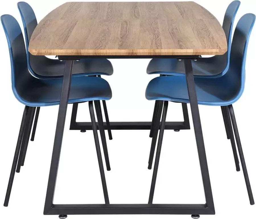 Hioshop IncaNABL eethoek eetkamertafel uitschuifbare tafel lengte cm 160 200 el hout decor en 4 Arctic eetkamerstal blauw zwart - Foto 2